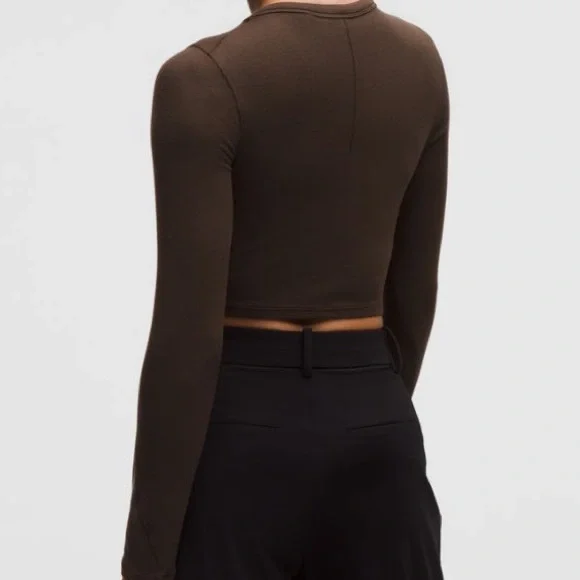 Lululemon Hold Tight Chocolate Brown Long Sleeve Modal Blend Crop Top - Picture 3 of 11